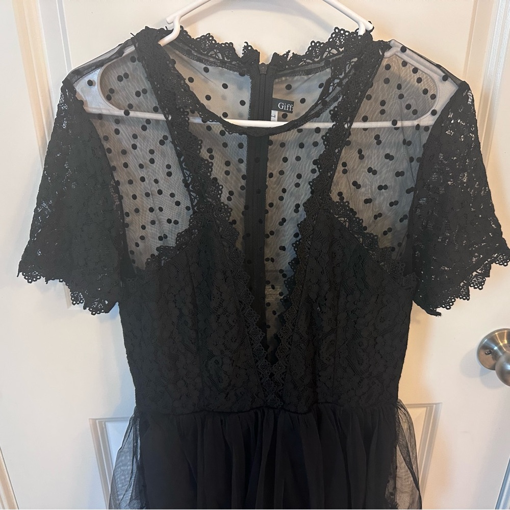 Black Lace and Mesh Formal Maxi Dress